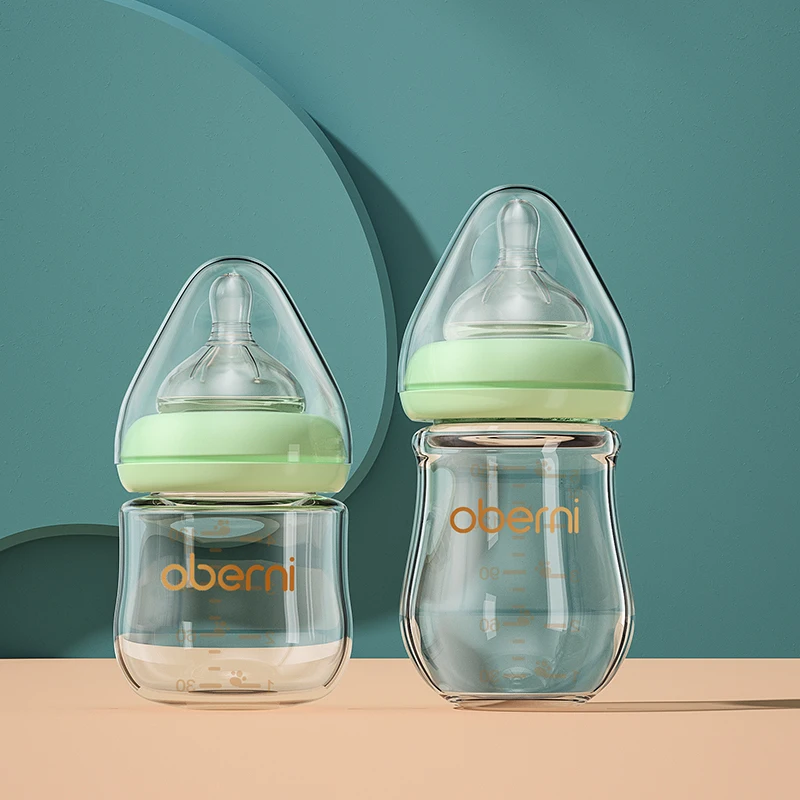 Oberni Baby Glass Bottle 120ml + 150ml Borosilicate Material Infant Milk Drinking Feeding bottle set