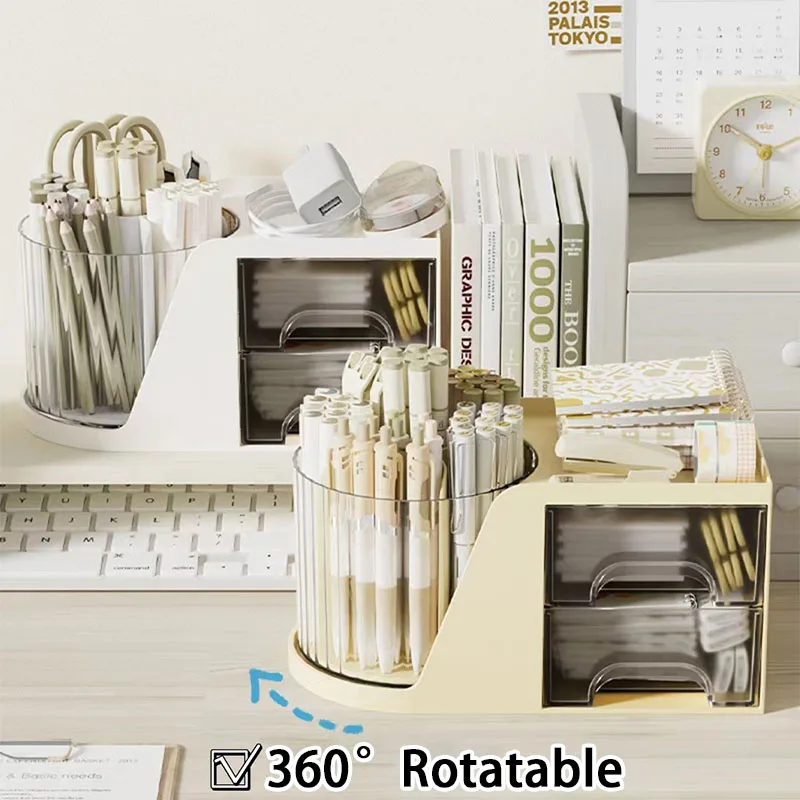 Rotating Drawer Pen Holder Multi-functional Office Organizer Pencil Student Desk Ganizer Storage Box for Makeup Brush Holder
