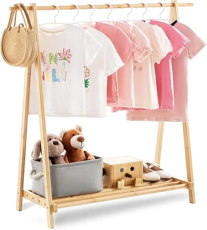 Perchero de ropa para niños con estante de almacenamiento, estante de disfraces para niños, perchero para colgar ropa, organizad 2