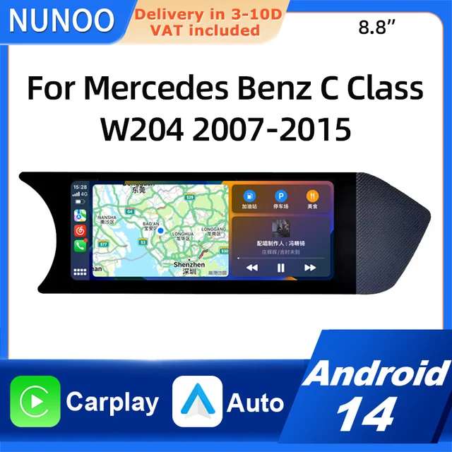 Écran tactile Android 14 sans fil CarPlay pour Mercedes Benz Classe C W204 2007-2015, autoradio multimédia Android Auto 1