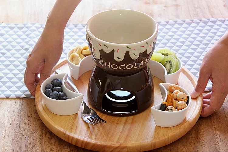Description Picture 5 of itemDetachable Fondue Maker Set Ceramic Melting Pot Hot Pot for Chocolate Sauces Caramel Cheese Ice Cream With Candle Warmer Pot