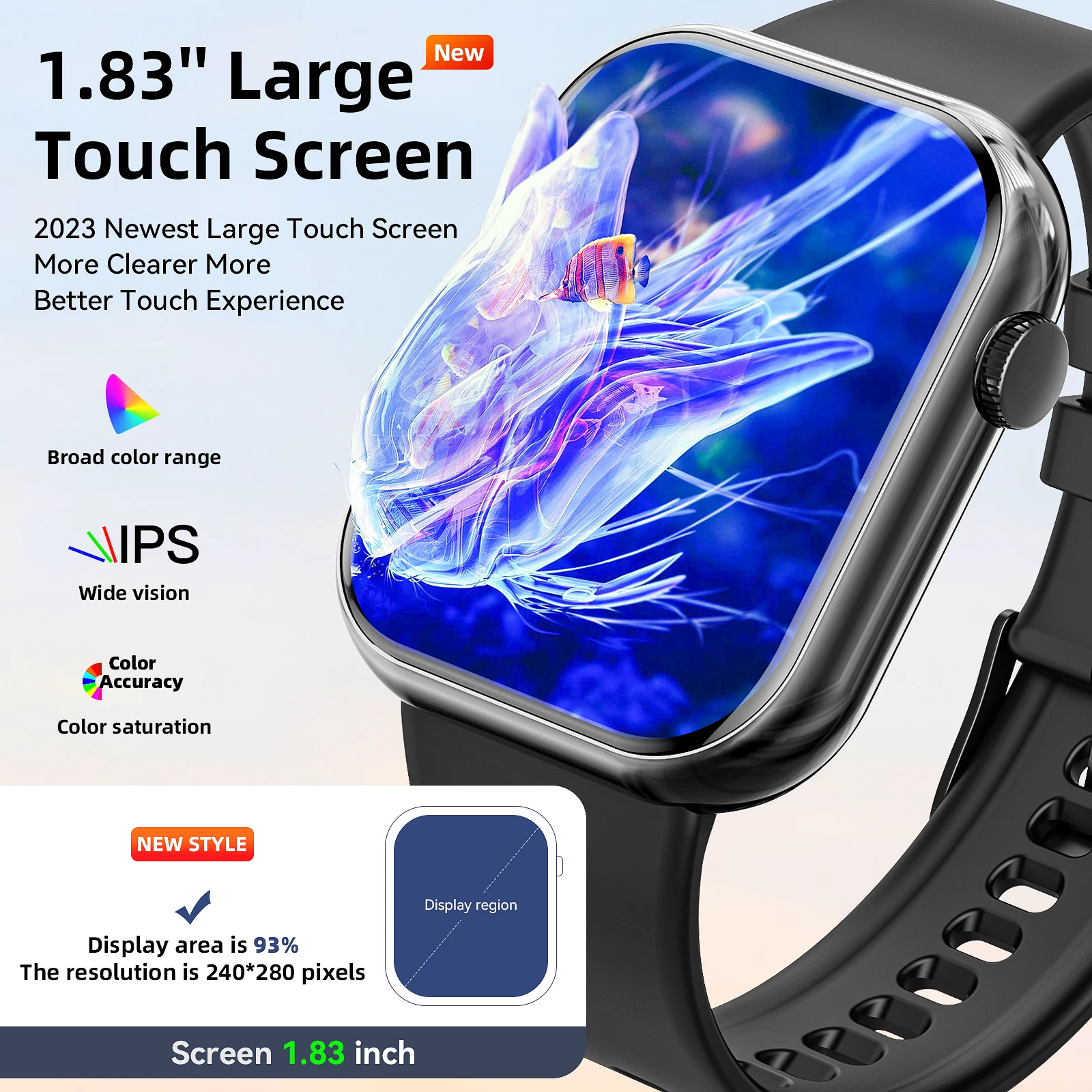 1.85 Inch Full Touch Screen Smart Watch Men Women Bluetooth Call IP67 Waterproof Outdoor Sport Fitness Tracker Heart Smartwatch 4