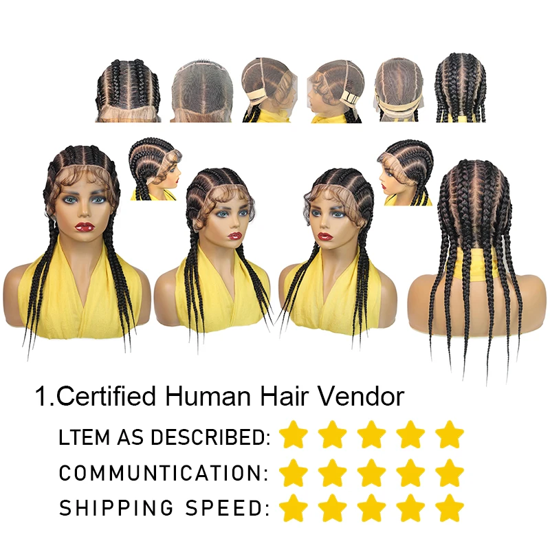 6 Feed-in Straight-Back Cornrow Braids Wig 20Inch Synthetic Full Lace Handmade Braiding Hair with Baby Hair for Black Women 5