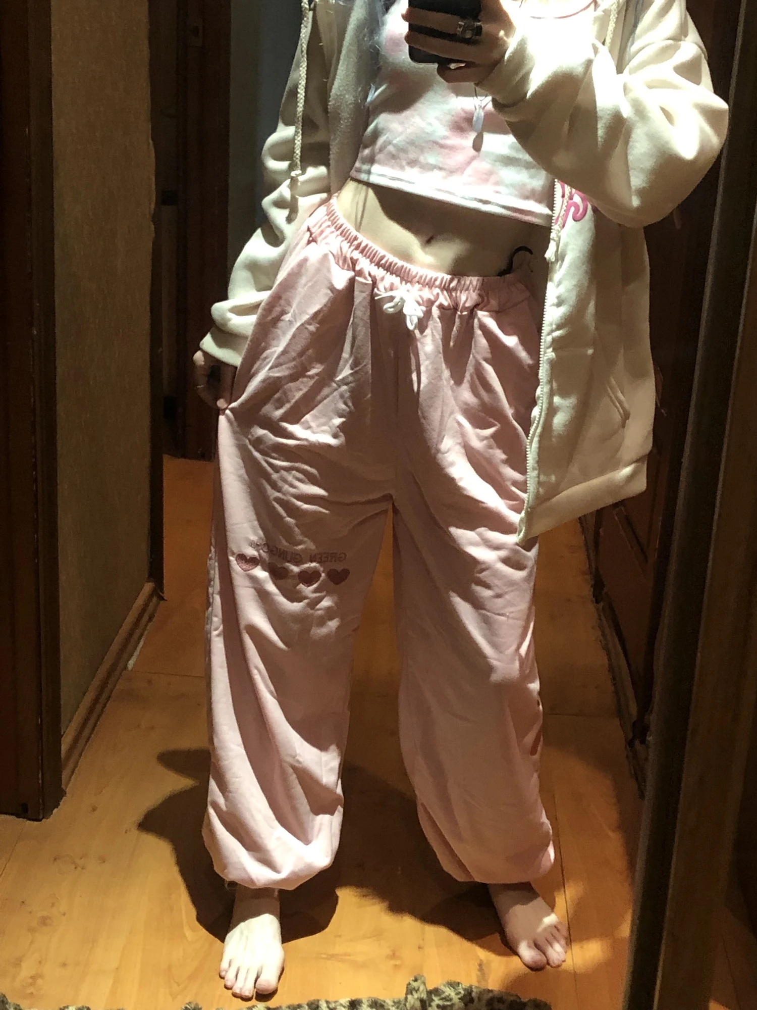 Harajuku Pink Pants Streetwear Women Oversize High Waist Wide Leg Trousers photo review