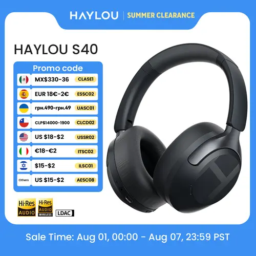 HAYLOU S40 ANC Wireless Headphone 50dB Noise Canceling Hi-Res 3D Spatial Audio Earphone with LDAC Bluetooth 6.0 Over Ear Headset