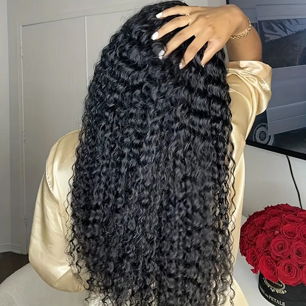 Kinky Curly Wave HD Transparent 13x4 Lace Front Wig Brazilian Human Hair Pre Plucked Natural Black Curly Wave Wig With Baby Hair 4