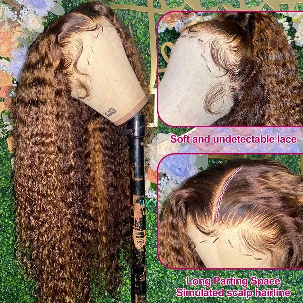 highlight 13x6 HD lace frontal wig human hair Curly Wig HD Deep Wave Lace Frontal Wig 4/27 Colored Wigs PrePlucked Quality 2