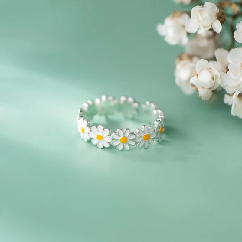 Finger Ring Vintage Daisy Flower Adjustable Opening for Women Bride Wedding Engagement Jewelry