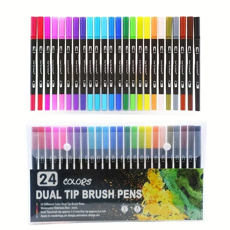 12-24 Colors Dual Tip Brush Pens Felt Tip Drawing Watercolor Art Markers Pen Dual Brush Fineliner Colouring Pen Set for Painting marker pens pen marker markers pen marker pen art marker pens art markers colored pens sketching markers felt tip markers felt markers