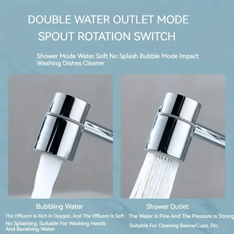 1pc 1080° Swivel Faucet Extender Universal Splashproof Dual Spray Modes Rust-proof Bathroom Sink Accessories with Adapter 2