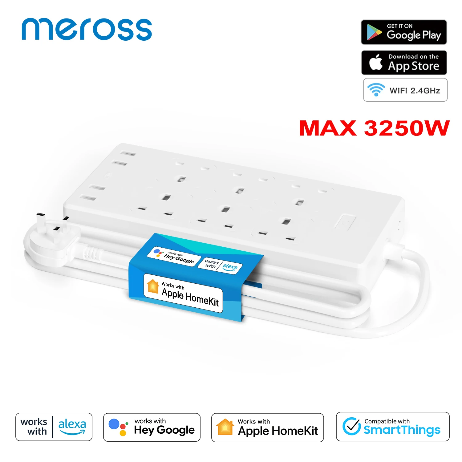 Meross Homekit Inteligente Protetor contra Surtos Tira de Energia wi fi Plugue do Reino Unido com Soquete Usb Tomada Múltipla Extensão Apoio Alexa Google