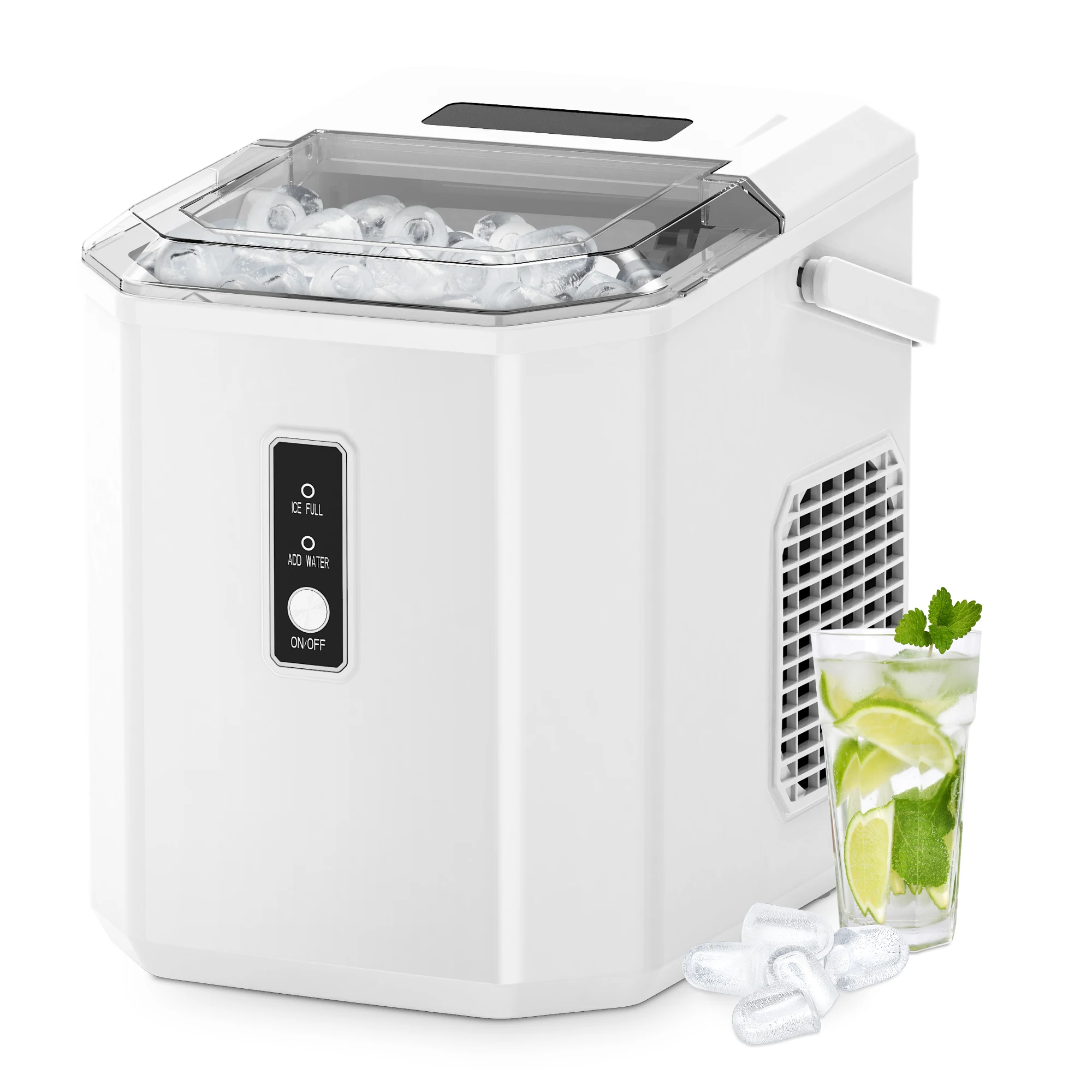 Euhomy Ice Maker Countertop , 26.5 lbs/24H, 9 Cubes in 6 Mins,Self-Cleaning, Portable Ice Maker with Handle for Home,White