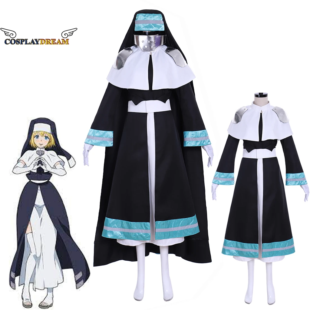 

Anime Fire Force Iris Cosplay Costume Nun Uniform Set Women Dress Coat Black Cloak Accessories Suit Halloween Cosplay Costume