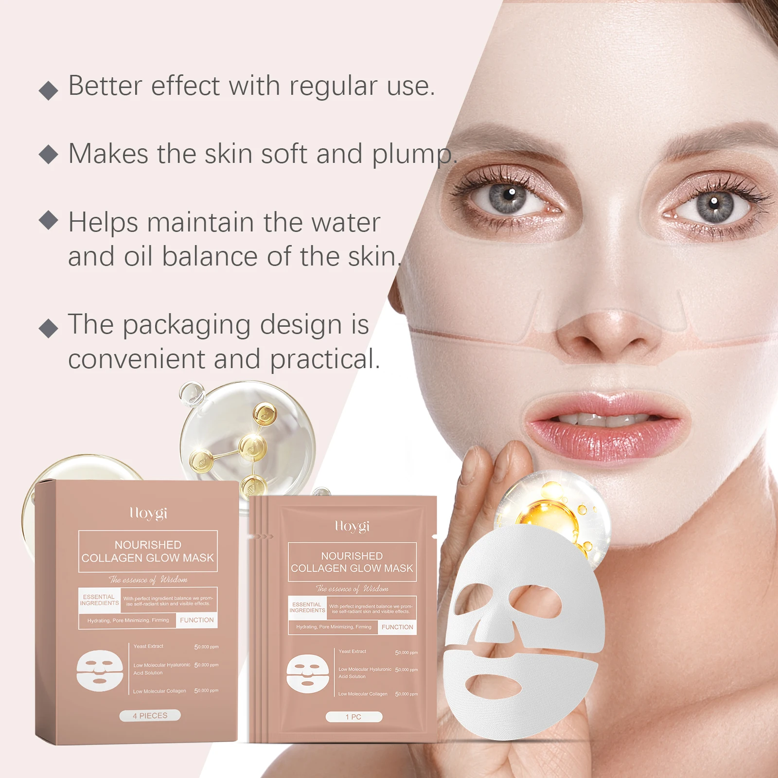 Hoygi Collagen Face Mask Gentle Moisturizing Improve Skin Texture Enhance Skin Elasticity Reduce Dryness Smoothing Facial Mask