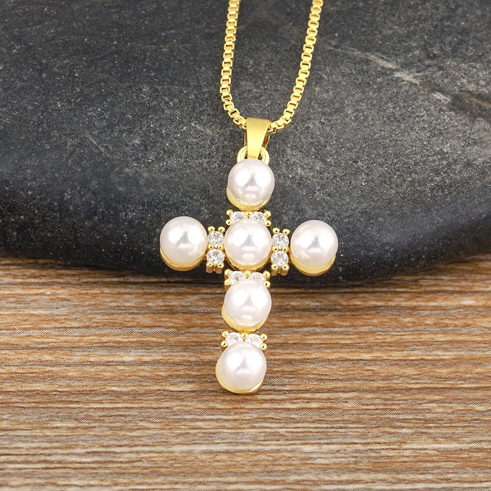 AIBEF-Colgante de perlas con forma de cruz religiosa para mujer, collar ...
