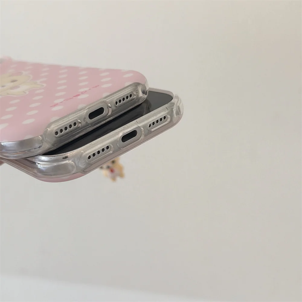 Charming Pink Polka Dot Rilakkuma Phone Case with Kawaii Charm & Shockproof Protection