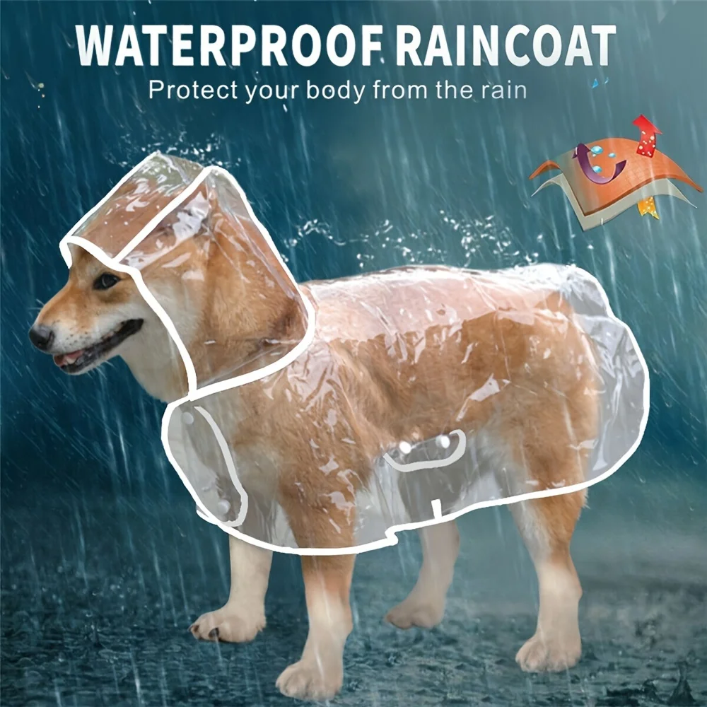 Dog Raincoat Clear PVC for Medium Dog Breeds Waterproof Pet Poncho Snap Closure Outdoor Dog Walking