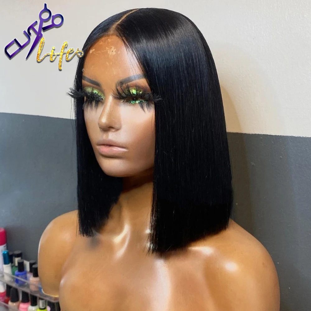 Short Bob Blunt Wig 13x4 Lace Front Wig Brazilian Human Hair 13x6 Lace Frontal Highlight Brown 4x4 Closure