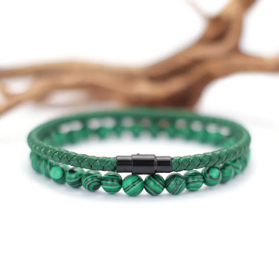 Malachite Red Howlite Stone Wrap Bracelet for Men