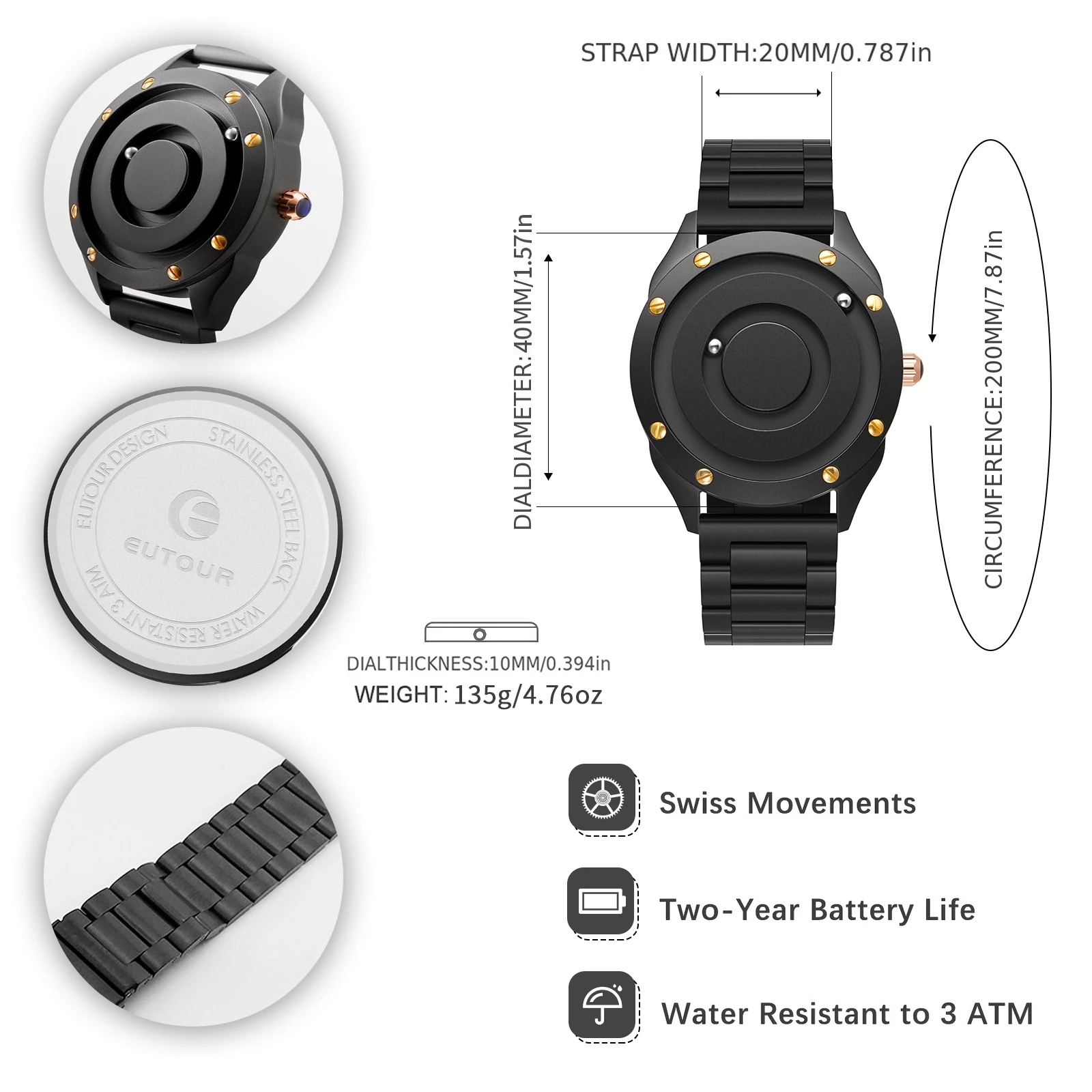 EUTOUR 2025 new men's and women's couples original design magnetic glassless ball quartz watch stainless steel strap 2
