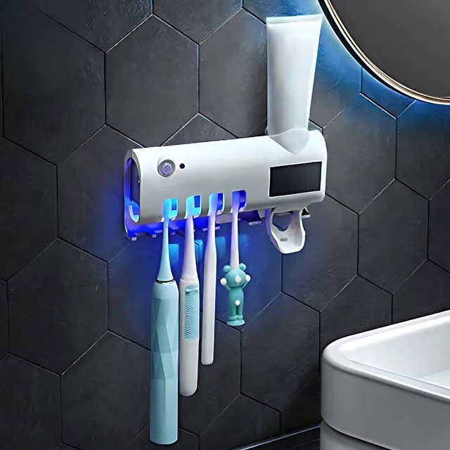 🦷 Suporte para Escova com Esterilizador UV + Dispenser Automático | Carregamento Solar | Higiene e Tecnologia no Seu Banheiro!