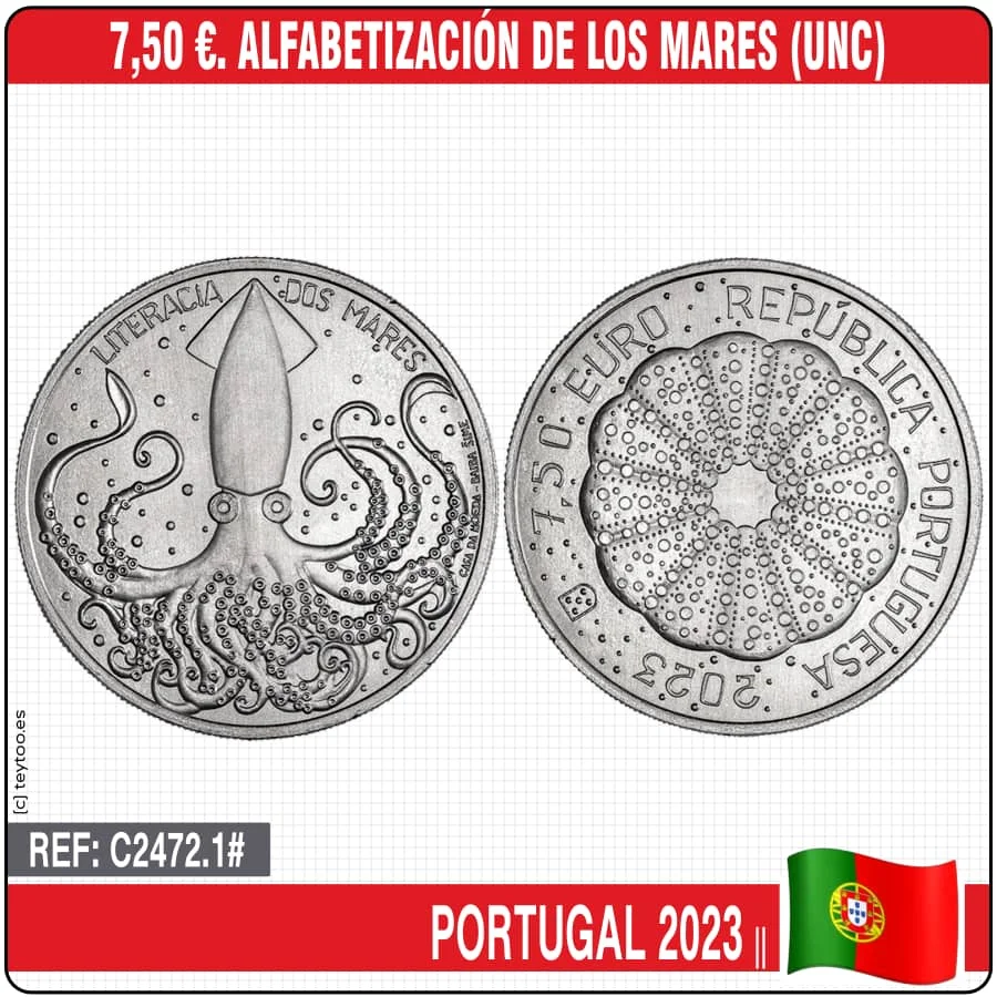 C2472.1 # Portogallo 2023. 7,50 Euro. Literizzazione Dei Mari (Unc)