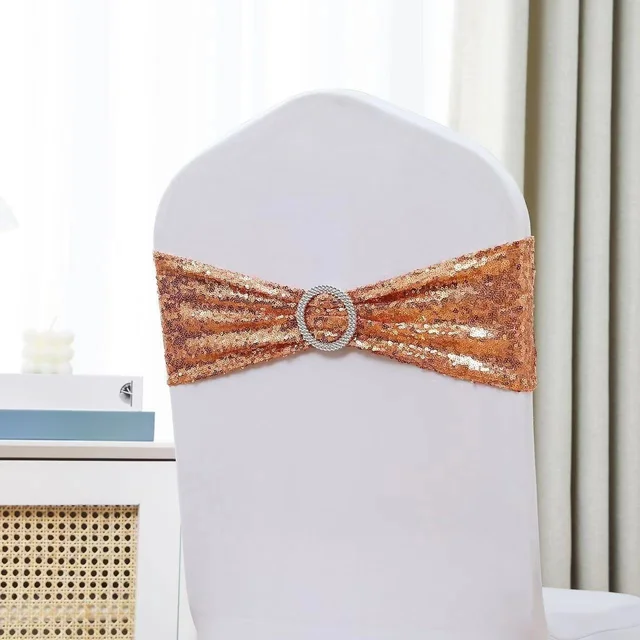 1PC 35cm/13.78inch Stretchy Sequin Chair Sashes Sparkly Gold Sash Band for Banquet Wedding Party Home Outdoor Chair Cover Sash