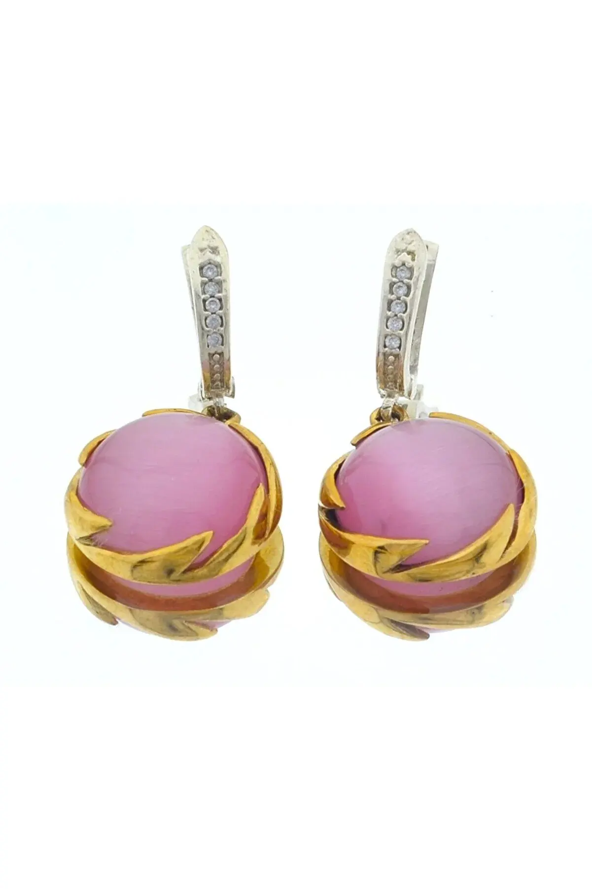 

Серьги и кольцо серебряные, бронзовые, Круглые, розовые камни MOD127