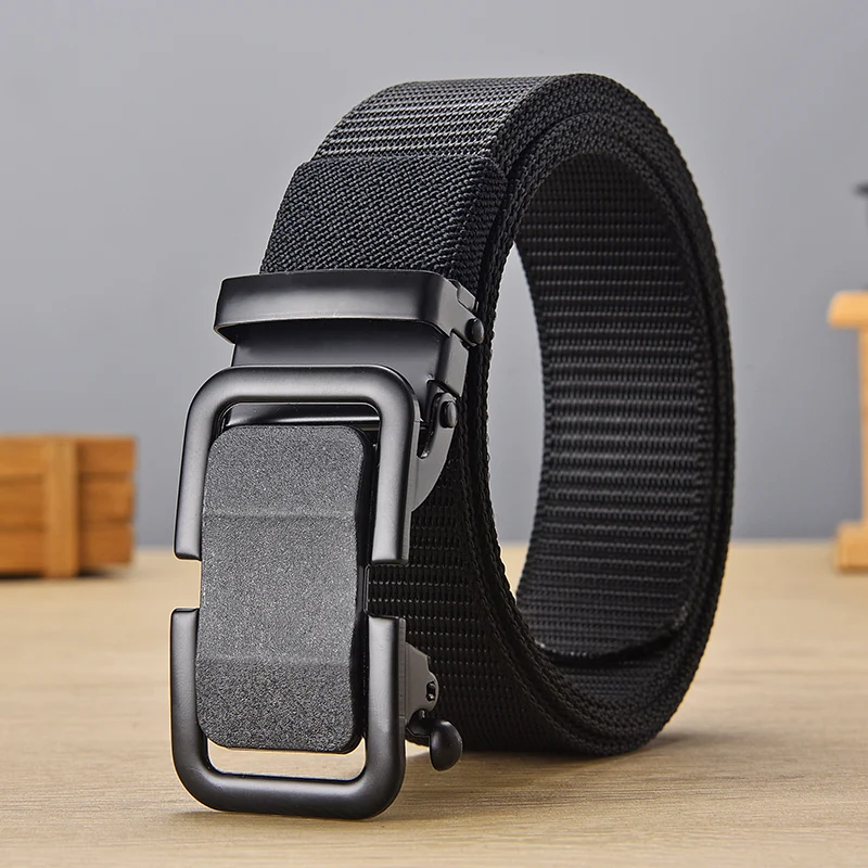 1/2pcs Men's Belt Automatic Metal Buckle Nylon Canvas Webbing Outdoor Work Belt Toothless Automatic Buckle Casual Sports Belts