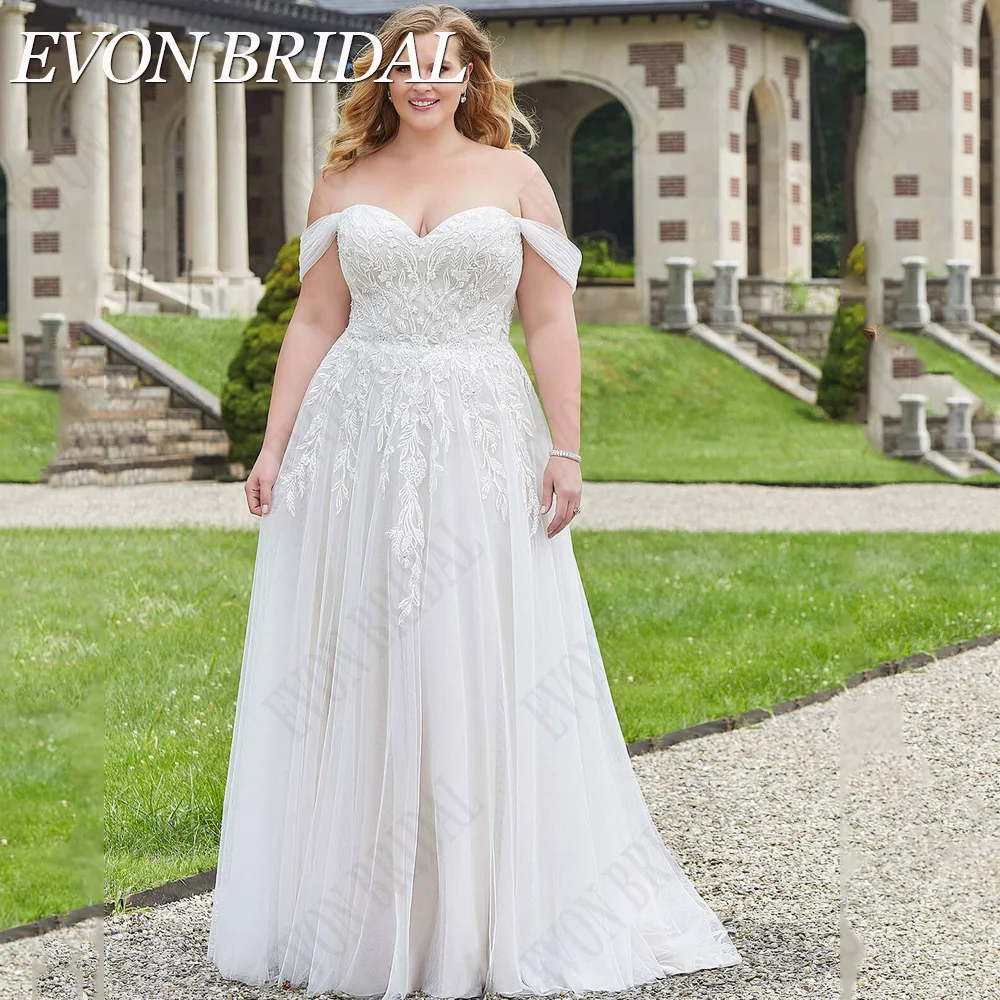 

EVON BRIDAL Plus Size Off Shoulder Lace Wedding Dress Applique A-Line Bride Gowns Sweetheart vestidos de novia talla grande