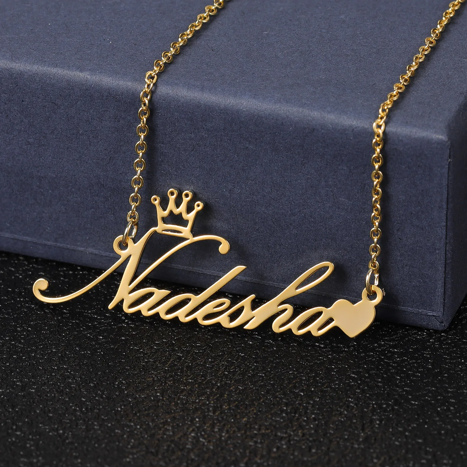 Customized Name Necklace Personality Letter 14K Gilded Stainless Steel Crown Heart Nameplate Pendant Fashion Jewelry For Womens rose flower heart cremation jewelry urn necklace for ashes stainless steel heart memorial keepsake pendant for womens girls