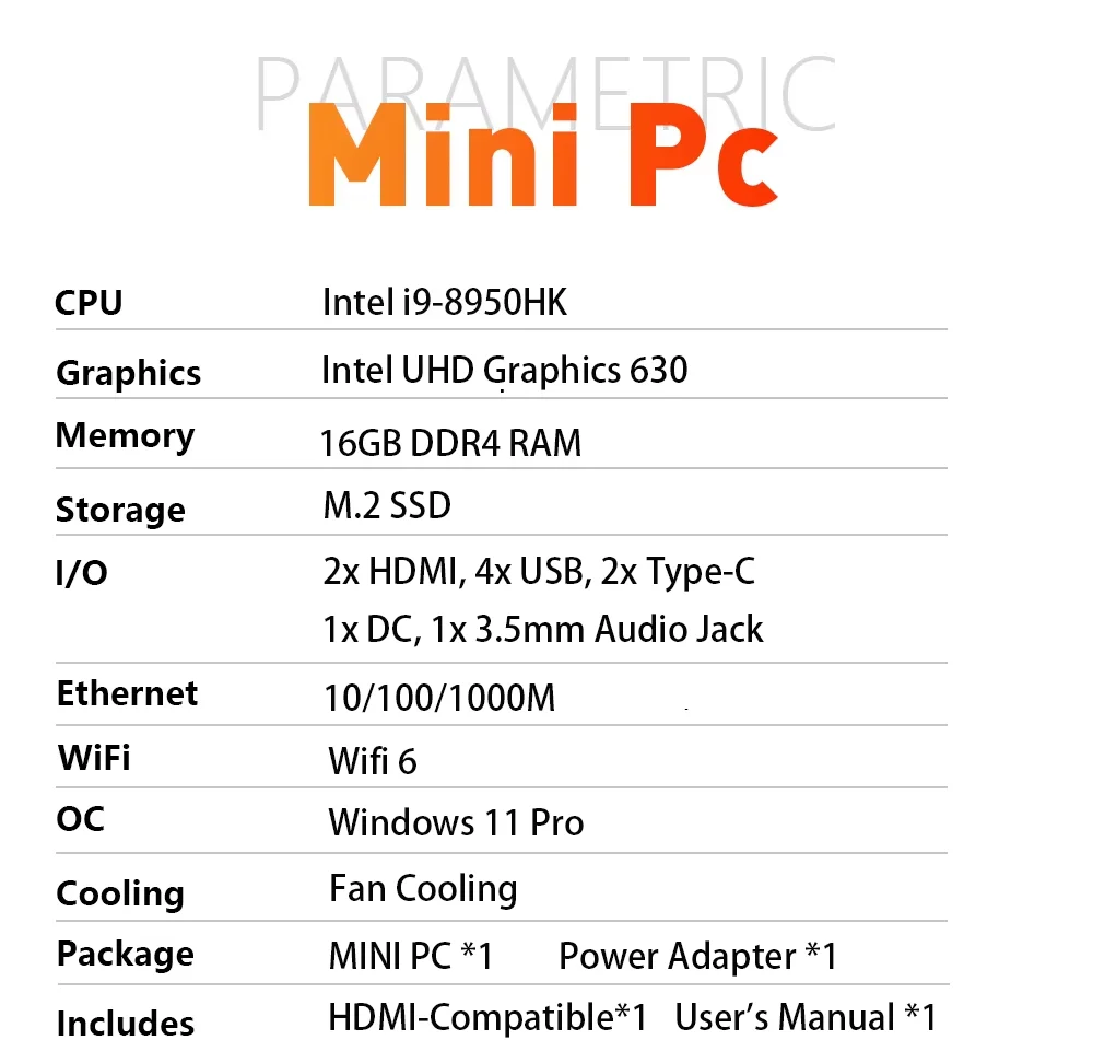 2026 Portable Intel Core i9 8950HK / i3-6100U Mini PC Computer Windows 11 16GB DDR4 RAM 512GB 1TB SSD Gaming Computer WiFi 6 BT5.2 USB3.0 1080P Mini Desktop PC - immagine 8