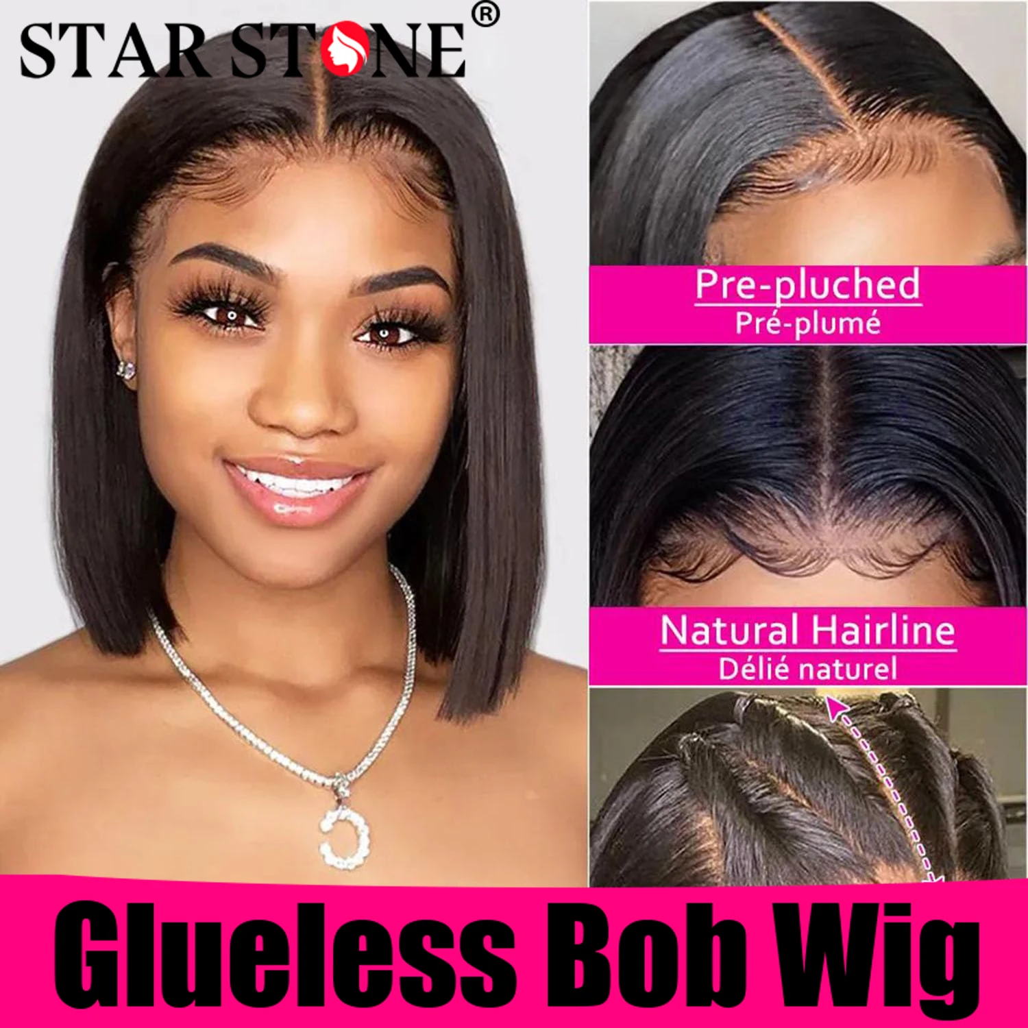

180% Density Glueless Wig Human Hair Ready To Wear HD 6X4 4X4 Lace Closure Wigs Human Hair Preplucked Baby Hair Straight Bob Wig
