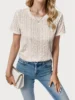 Women's Eyelet Embroidered Short Sleeve Top Crew Neck Casual Summer T-Shirt 1
