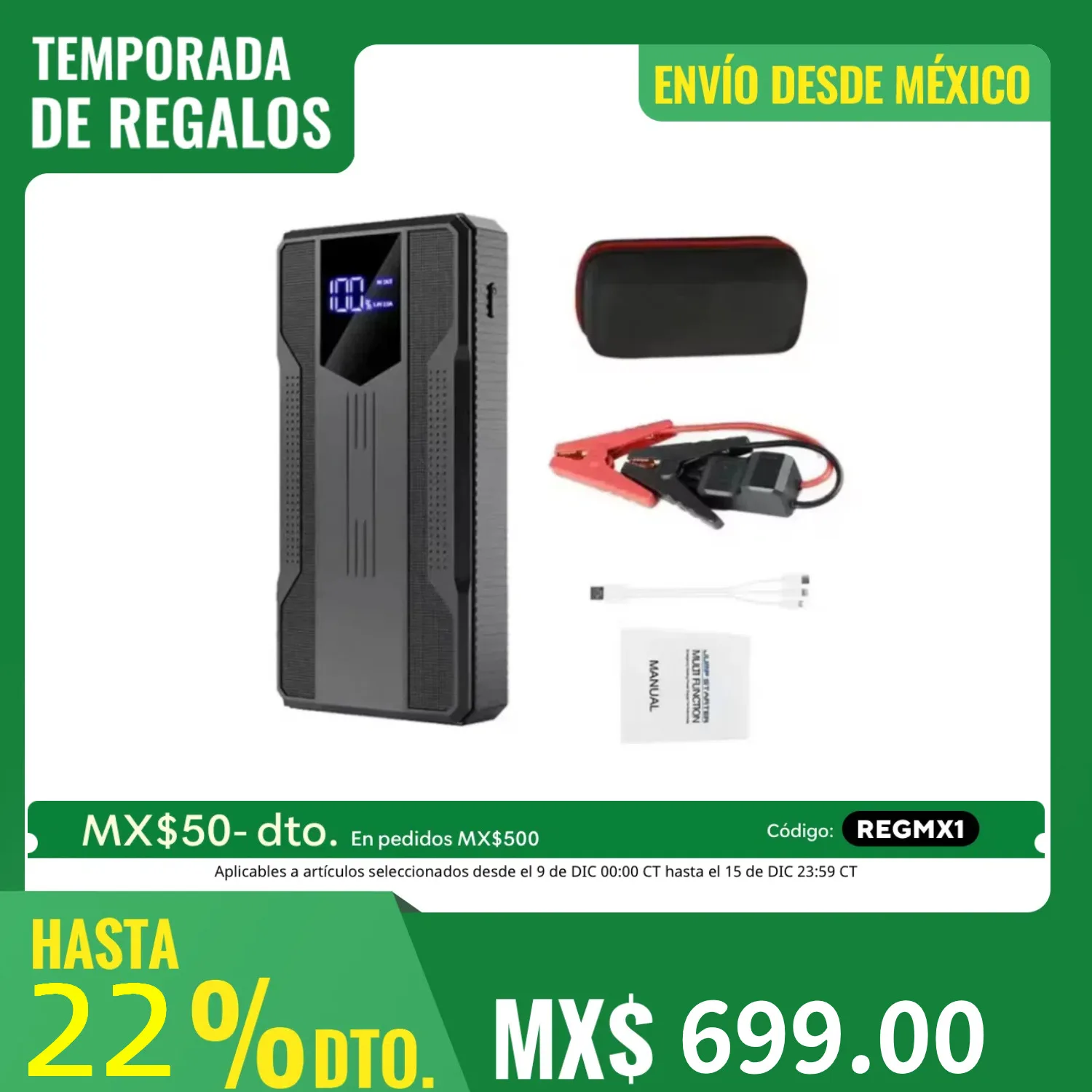 Arrancador De Bateria Con Usos Multiusos Con Cargador