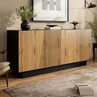 Anajqaqia Armoire de rangement 160 cm, buffet avec grand espace de rangement, design géométrique et étagère réglable 2