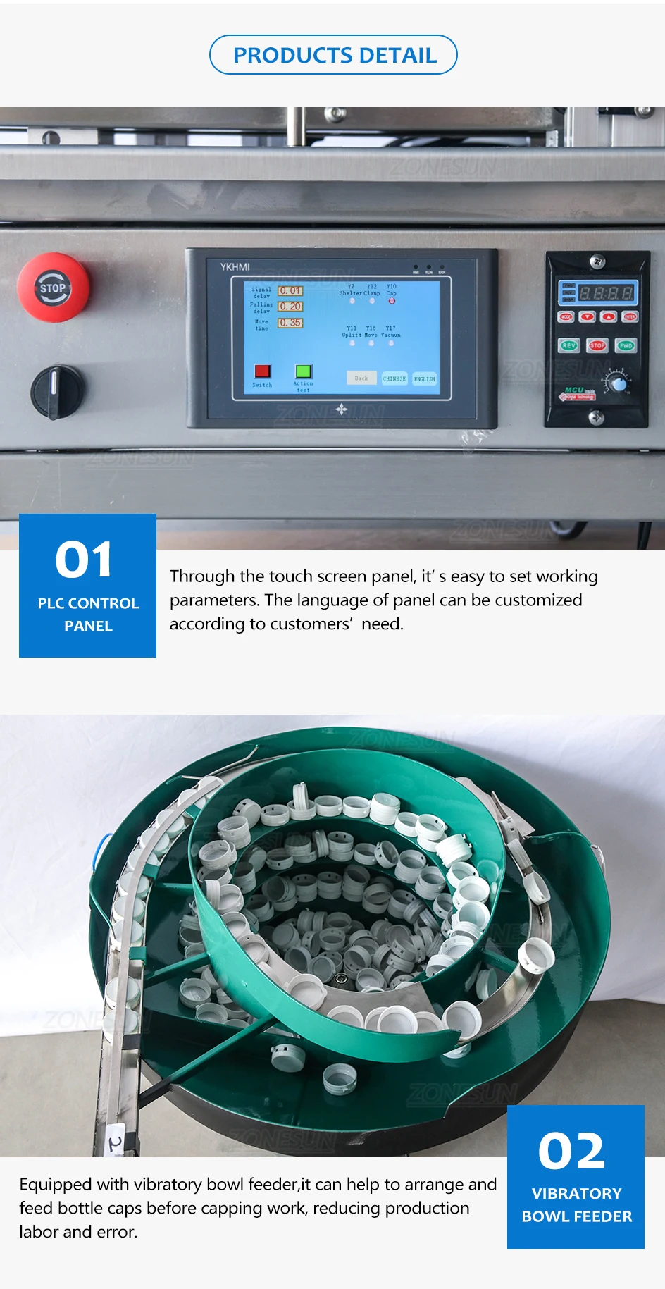 ZONESUN Chewing Gum Tear Off Flip Top Cap Sealing Machine With Cap Feeder Unscrambler  ZS-XG1870G