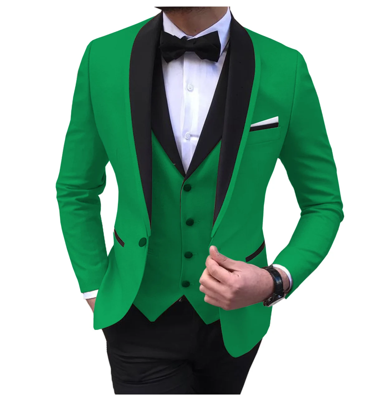 Modrá štěrbinou pánská obleků 3 kusu černá přehoz klopa ležérní smokingy pro svatební ženichové obleků muži 2020 (blazer+vest+pants)