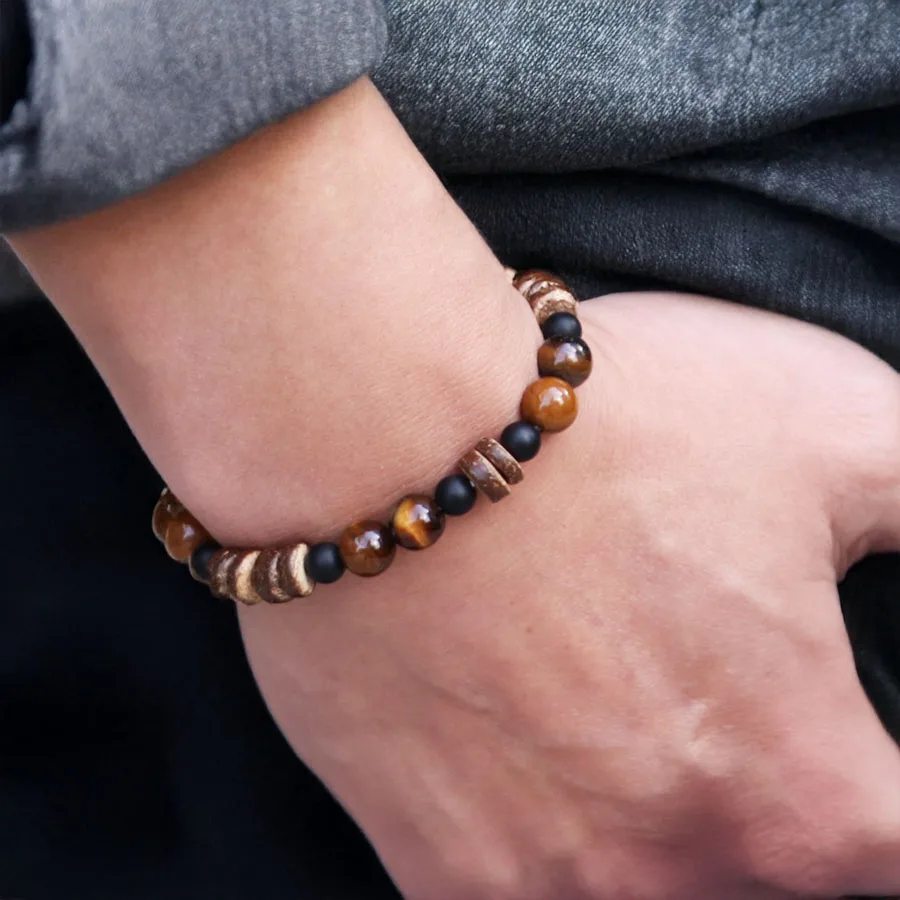 Natural Coconut Husk Beads Wooden Bracelet for Men