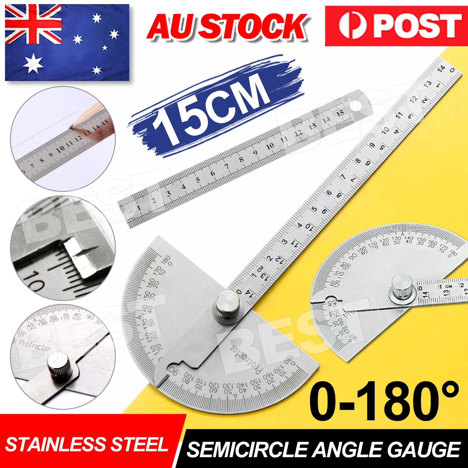 Stainless Steel 0-180 Protractor Angle Finder Arm Measuring Gauge Ruler Tool AU