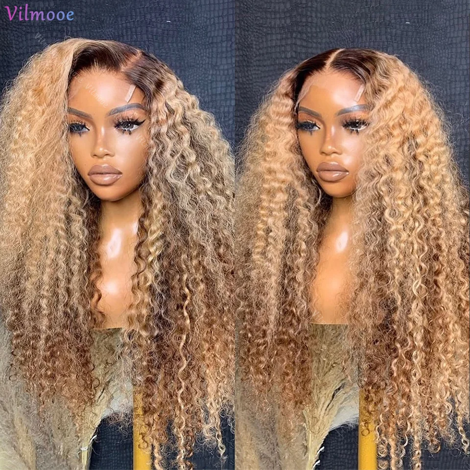 Highlight Kinky Curly Silk Base Lace Frontal Wigs Human Hair  display picture 3