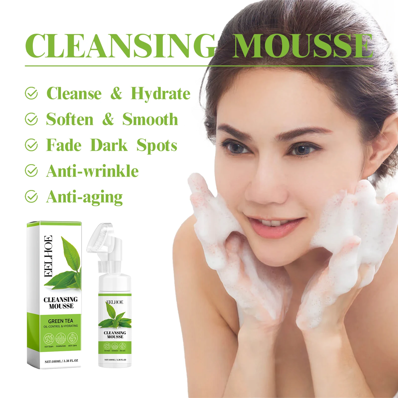 Facial Mousse Moisturizing Skin Brightening Oil Control Deep Soothing Cleaning Skin Exfoliating Shrinking Pores Foaming Cleanser 3