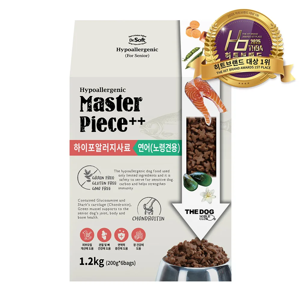 더독 닥터소프트 명작 강아지 사료 하이포알러지 연어 노령견용 1.2kg