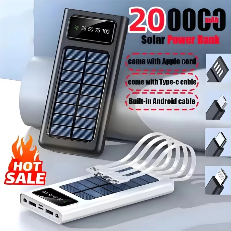 50000mAh Solar Power Bank Large Capacity USB 4 in1 Super Fast Charging USB TypeC LED Light Outdoor Power Bank For Xiaomi iPhone 2
