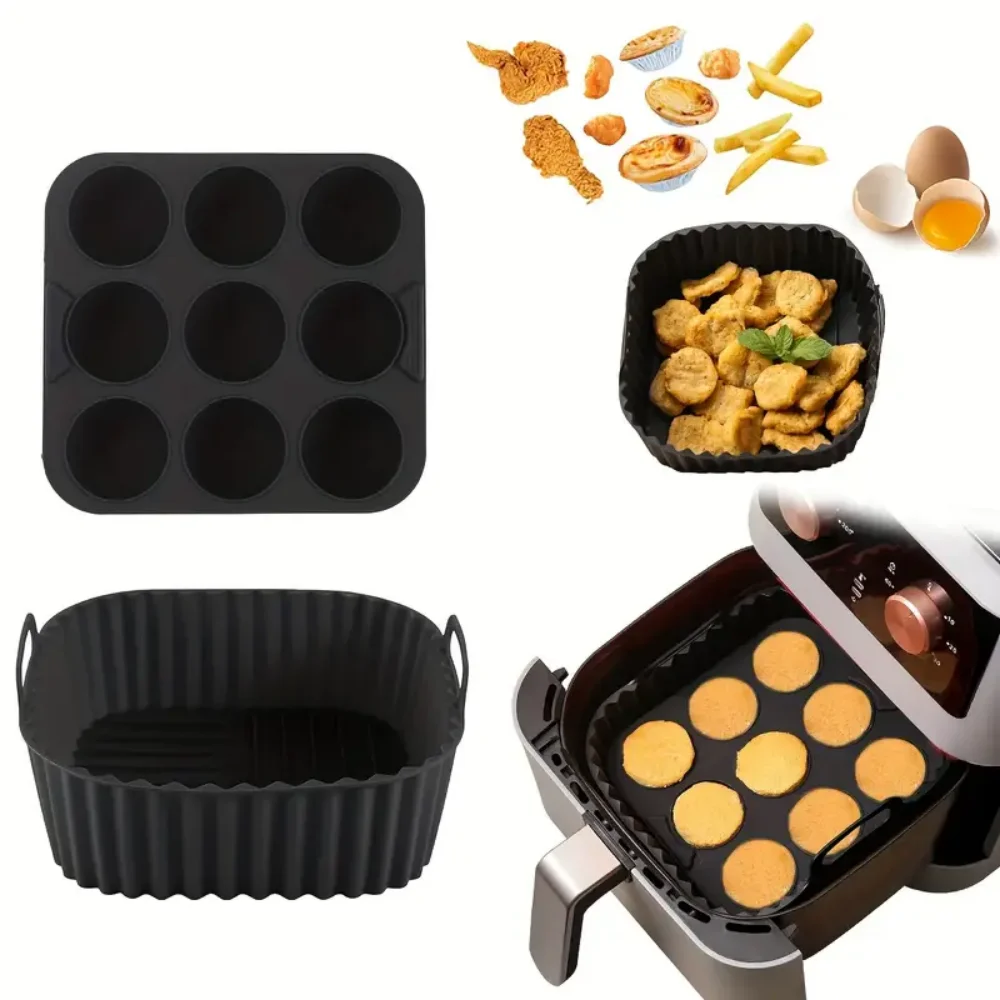 Durable Reusable Silicone Air Fryer Liners - 2-Piece Set for Safe and Easy Cooking
