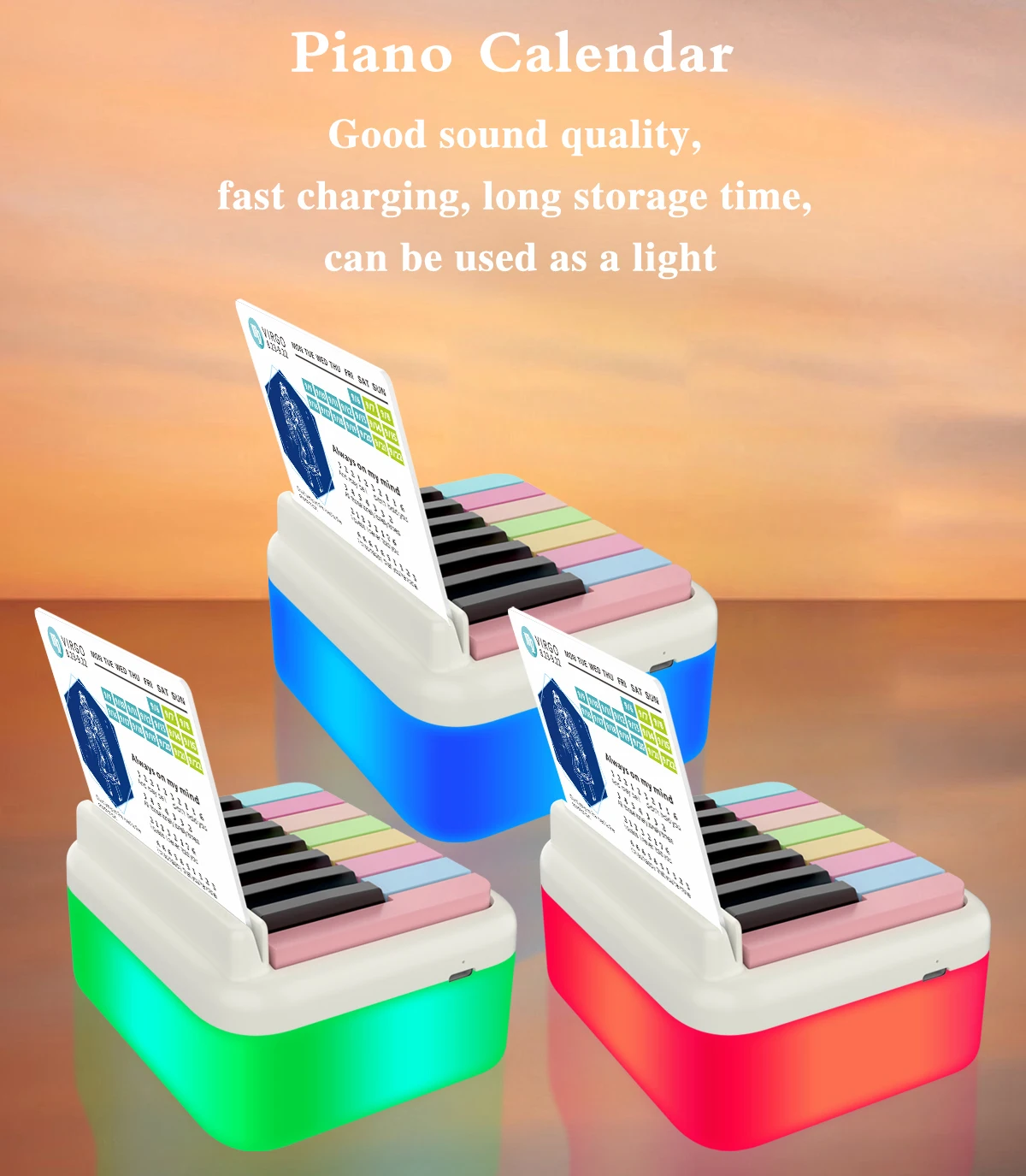 Playable Piano Desk Calendar , USB Rechargeable Mini Piano Calendar Volume Adjustable, Gift for Family and Friends (White)