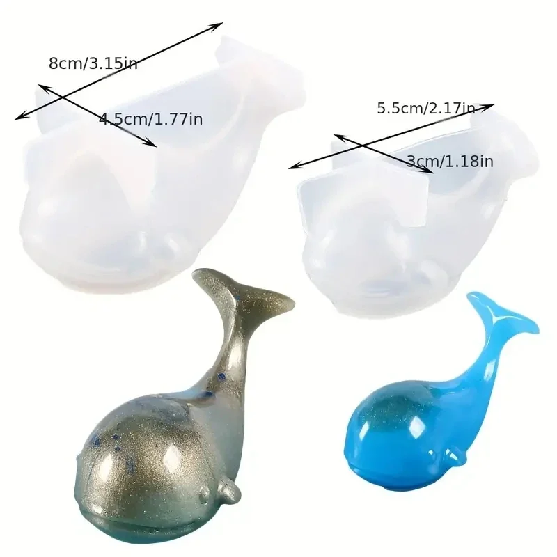 2Pcs Crystal Silicone Moulds Epoxy Resin Dolphin Mould Silicone Moulds 3D Ocean Animal Set Whale Epoxy