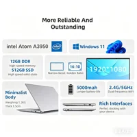 Ordinateur portable Xiaman, Windows 11 Pro, Intel A3950, carte graphique UHD, 12 Go de DDR, 1 To ou 2 To de SSD, Wifi5, écran IPS 1080P 2