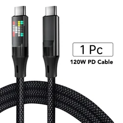 High - Power 120W USB C Fast Charging Cable with RGB LED Display, 5 - Core Braided Design, Available in 1M and 2M Lengths - 1m (USB C to USB C)
