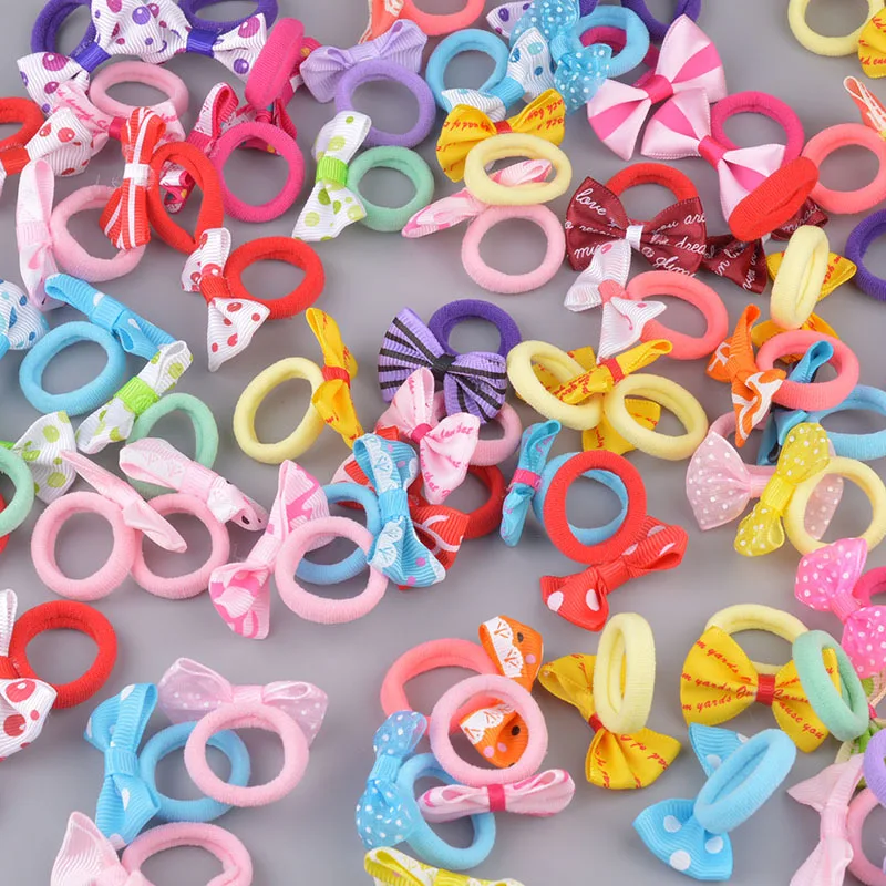 10Pcs Baby Girls Bow Hair Ring Rope Elastic Hair Rubber Bands Hair Accessories for Kids Hair Tie Ponytail Holder Headdress